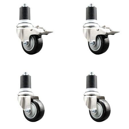 Service Caster 3 Inch 316SS Black Poly Swivel 1-7/8 Inch Expanding Stem Caster Lock Brake, 2PK SS316TTLEX20S314-PPUB-BLK-2-S-2-178